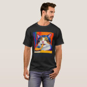 Cat Eating Spaghetti Oil Painting Style Tシャツ (正面フル)