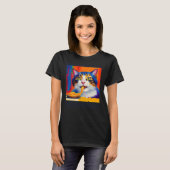 Cat Eating Spaghetti Oil Painting Style Tシャツ (正面フル)