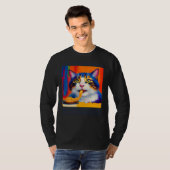 Cat Eating Spaghetti Oil Painting Style Tシャツ (正面フル)