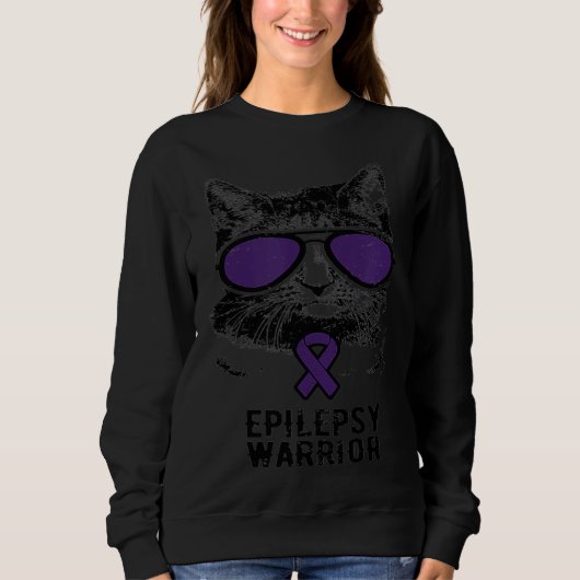 Cat Epilepsy Awareness Purple Sunglasses Brain War スウェットシャツ (正面)