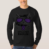 Cat Epilepsy Awareness Purple Sunglasses Brain War Tシャツ (正面)