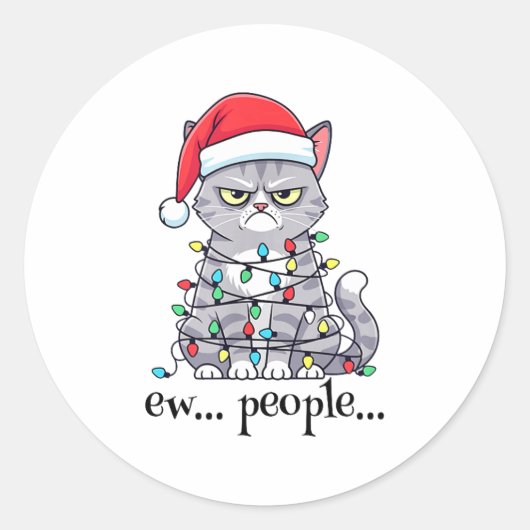 Cat Ew People Adult Humor Mens Womens Introvert An ラウンドシール (正面)