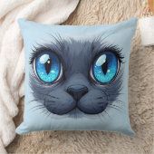 Cat Face Close Up Blue Eyes Kitty Illustratio クッション (ブランケット)