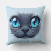 Cat Face Close Up Blue Eyes Kitty Illustratio クッション (裏面)