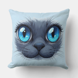 Cat Face Close Up Blue Eyes Kitty Illustratio クッション