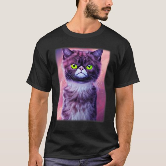 Cat face graphic  animal pet  grumpy kitten print  tシャツ (正面)