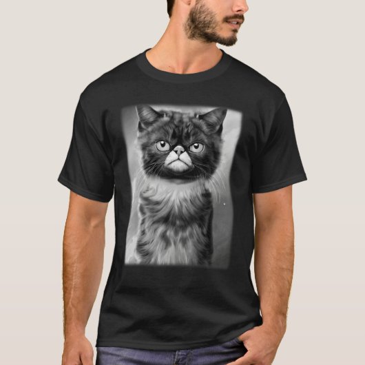 Cat face graphic  animal pet  grumpy kitten print  tシャツ (正面)
