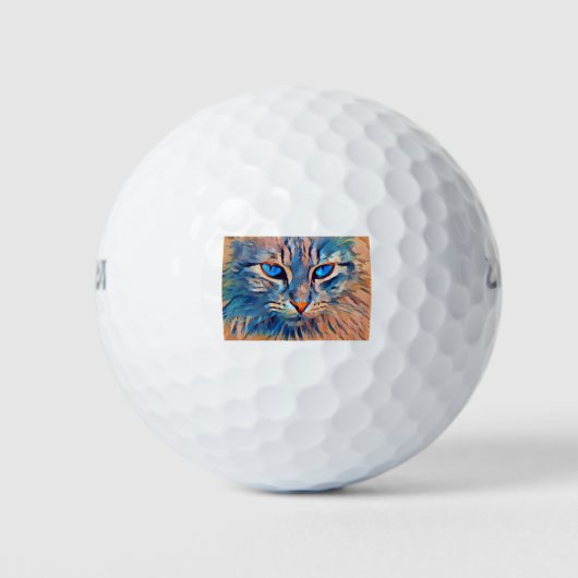 Cat Face Orange Blue Pet Feline Meow Watching ゴルフボール (正面)