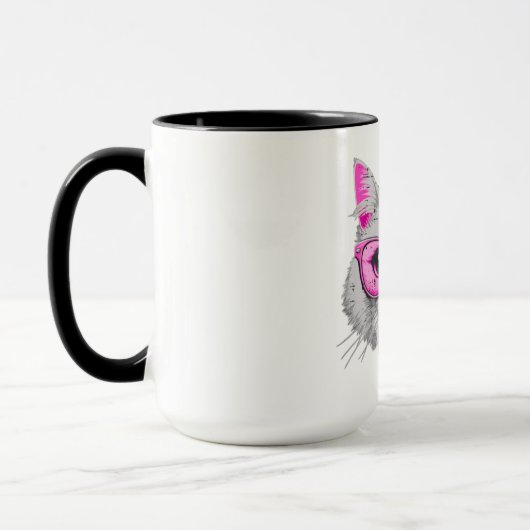 Cat Face Pink Glasses Bubble Gum マグカップ (左)