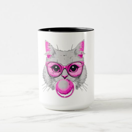 Cat Face Pink Glasses Bubble Gum マグカップ (中央)