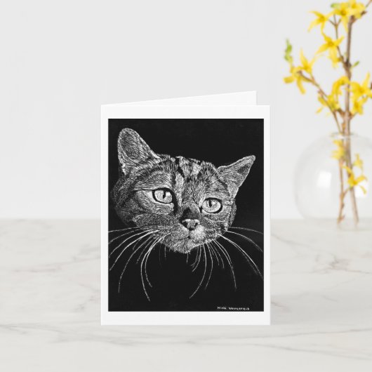 Cat Face Scratch Board Drawing card   カード (黄色い花)