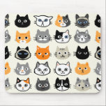 Cat Faces | Cute, Funny and Annoyed Cats マウスパッド<br><div class="desc">Cool Cats Mousepad. Fun cat drawings including long haired and shorthaired domesticated kitties. Siamese,  black cats,  moustache cat,  calico,  striped grey and white and tabby cats. A whimsical patterned mousepad that makes a purrfect gift for cat lovers.</div>