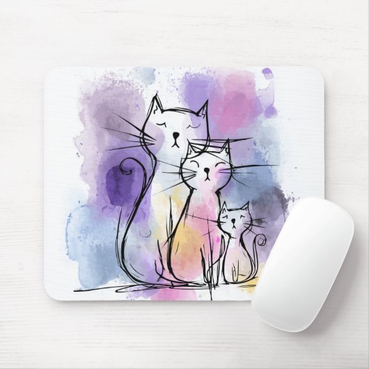 Cat Family Sketch Home Office Mousepad Gift マウスパッド (マウス)