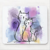 Cat Family Sketch Home Office Mousepad Gift マウスパッド (正面)