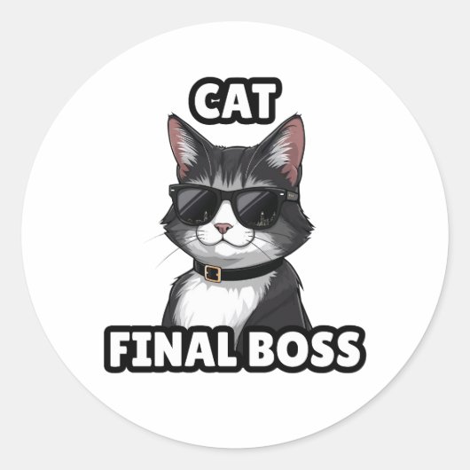 Cat Final Boss Cool Sticker ラウンドシール (正面)