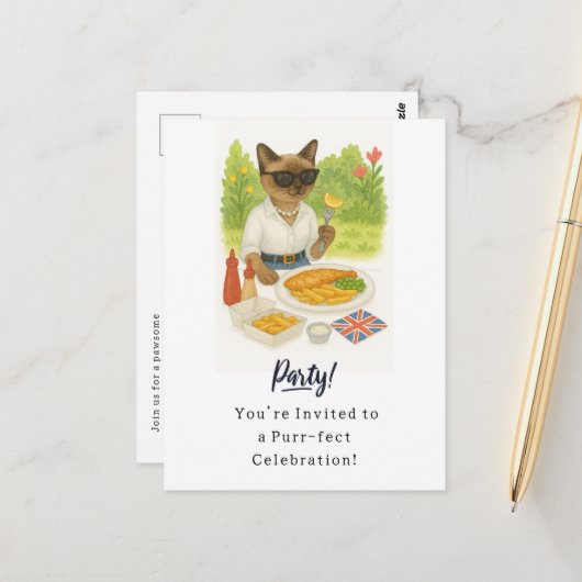 Cat Fish and Chipsパーティー（ロンドン語） ポストカード (正面/裏面インサイチュ)