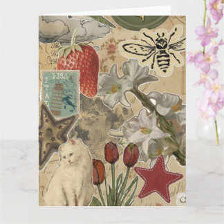 Cat Floral Collage Pattern – Cute Artistic Design カード