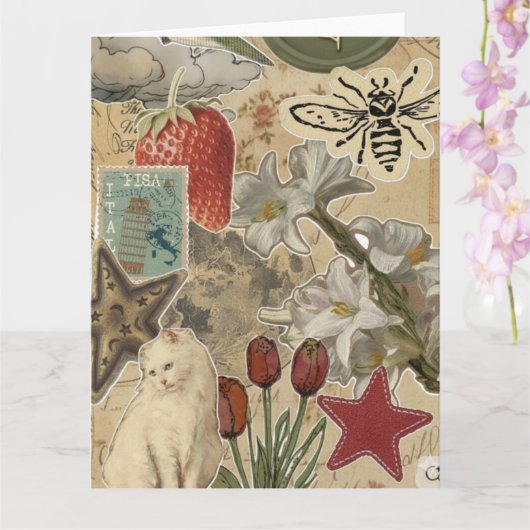 Cat Floral Collage Pattern – Cute Artistic Design カード (蘭)