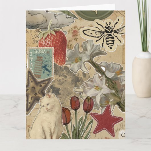 Cat Floral Collage Pattern – Cute Artistic Design カード (正面)