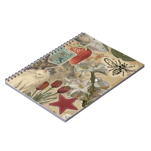 Cat Floral Collage Pattern – Cute Artistic Design ノートブック (左側)