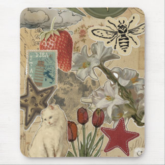Cat Floral Collage Pattern – Cute Artistic Design マウスパッド