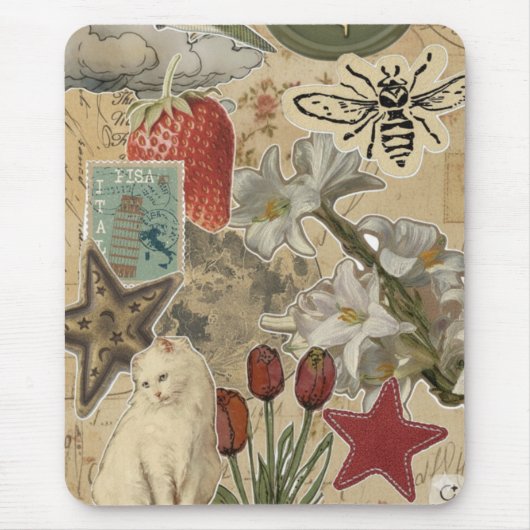 Cat Floral Collage Pattern – Cute Artistic Design マウスパッド (正面)