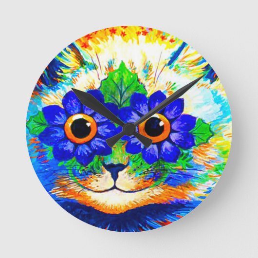 Cat Flower Eyes ラウンド壁時計 (正面)