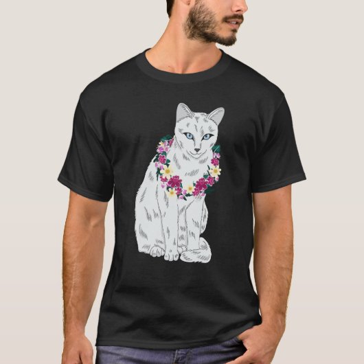 Cat Flower Kitten roses Cats Cute White Cat Tシャツ (正面)