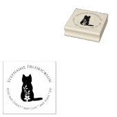 Cat & Flower Return Address Rubber Stamp ラバースタンプ (押印)