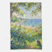 Cat Flowers And Sea キッチンタオル (縦)