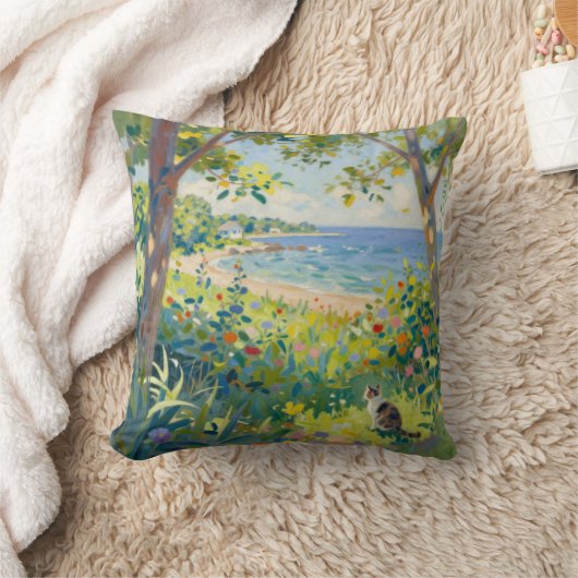 Cat Flowers And Sea クッション (ブランケット)