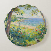Cat Flowers And Sea ラウンドクッション (裏面)