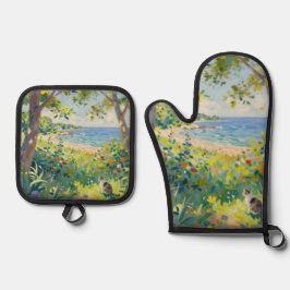 Cat Flowers And Sea 鍋つかみ&鍋敷きセット