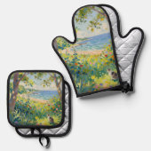 Cat Flowers And Sea 鍋つかみ&鍋敷きセット (正面/裏面)