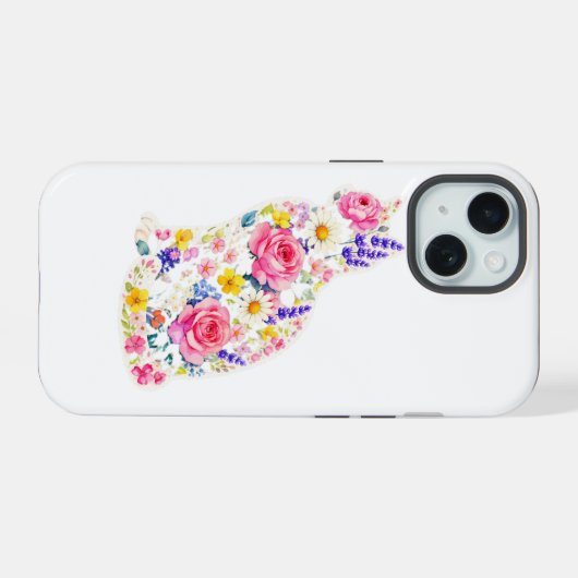 Cat & Flowers iphon  iPhone 15ケース (裏面横)