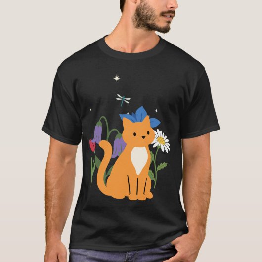 Cat Flowers Kids Pet Design Tシャツ (正面)