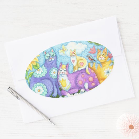 CAT FRIENDSウィスカーとパーズのステッカーシート 楕円形シール (封筒)