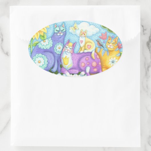 CAT FRIENDSウィスカーとパーズのステッカーシート 楕円形シール (バッグ)