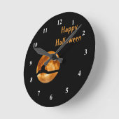 Cat Full Moon Silhouette Graphic Halloween ラウンド壁時計 (傾斜)