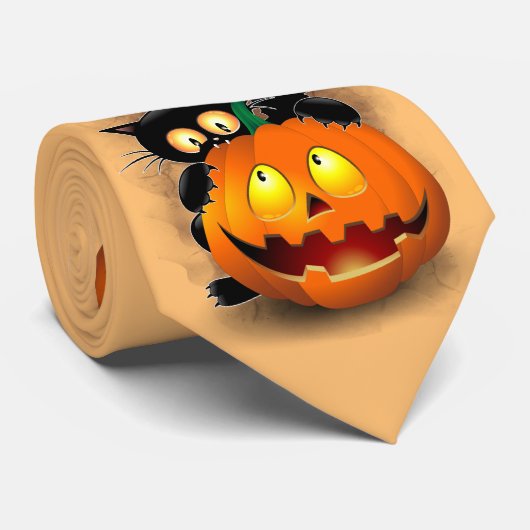 Cat Fun Halloween Character biting a Pumpkin   ネクタイ (ロール)