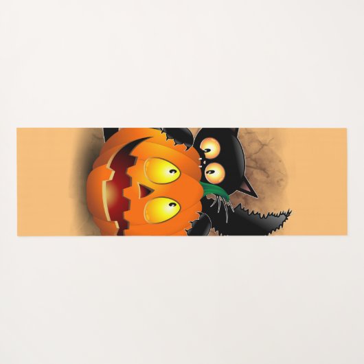 Cat Fun Halloween Character biting a Pumpkin  ヨガマット (裏面(横))