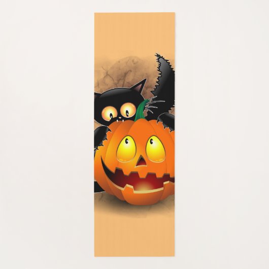 Cat Fun Halloween Character biting a Pumpkin ヨガマット (裏面)