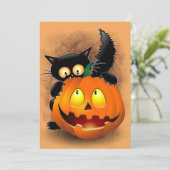 Cat Fun Halloween Character biting a Pumpkin   招待状 (スタンド正面)