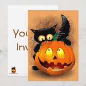 Cat Fun Halloween Character biting a Pumpkin   招待状 (正面/裏面)