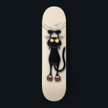Cat funny Character Scratching Fabric スケートボード<br><div class="desc">Funny Naughty and dazzled Black Cat Cartoon Character sliding down and scratching all fabric / wall. Original Vector Art Design © BluedarkArt TheChameleonArt.</div>