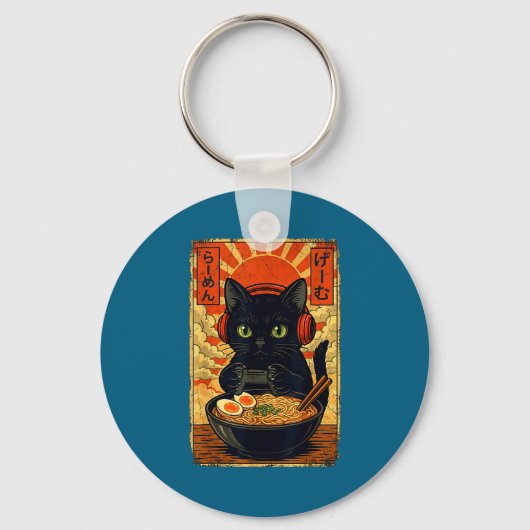 Cat Gamer Men Anime Kawaii Funny Gaming Headset Ca キーホルダー (正面)