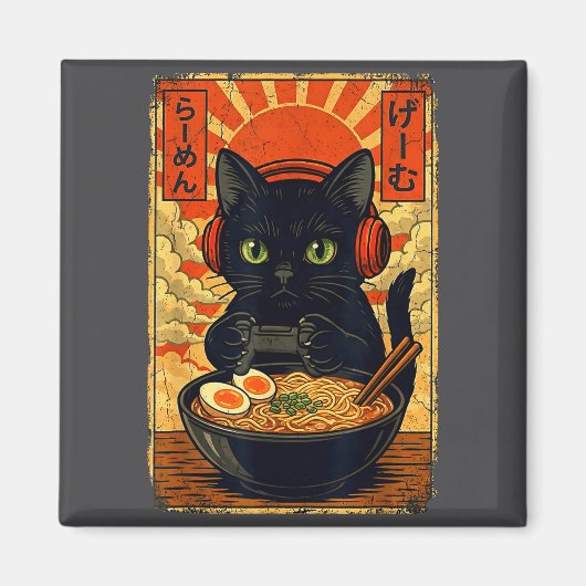 Cat Gamer Men Anime Kawaii Funny Gaming Headset Ca マグネット (正面)