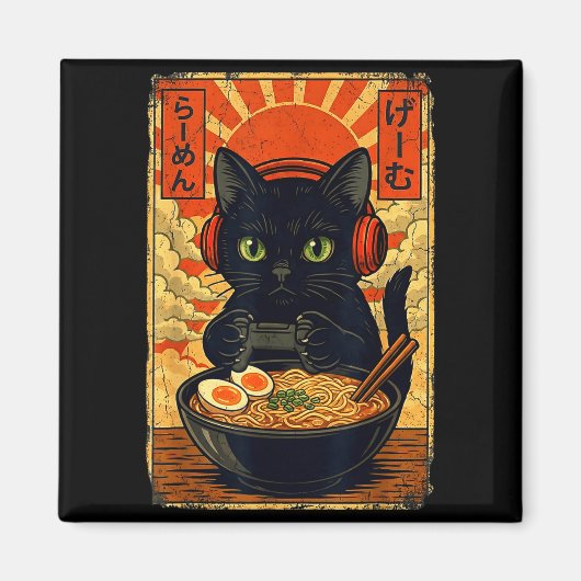 Cat Gamer Men Anime Kawaii Funny Gaming Headset Ca マグネット (正面)