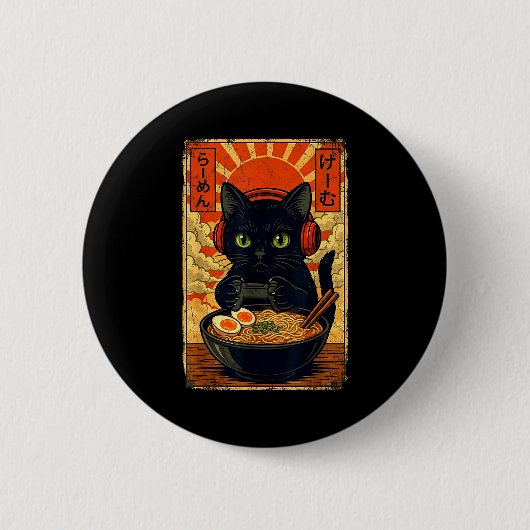 Cat Gamer Men Anime Kawaii Funny Gaming Headset Ca 缶バッジ (正面)