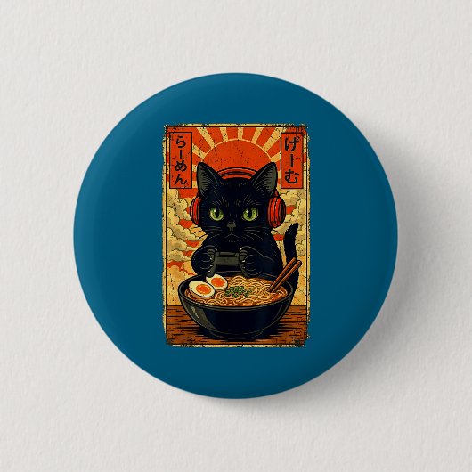 Cat Gamer Men Anime Kawaii Funny Gaming Headset Ca 缶バッジ (正面)